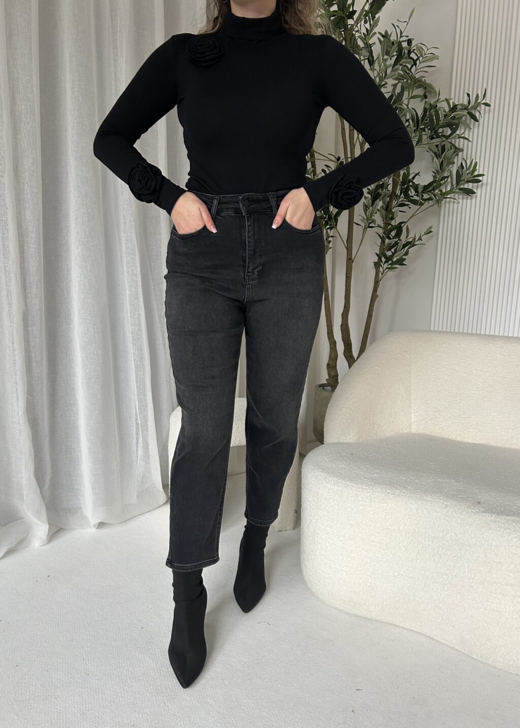 SPODNIE MOM FIT SZARE