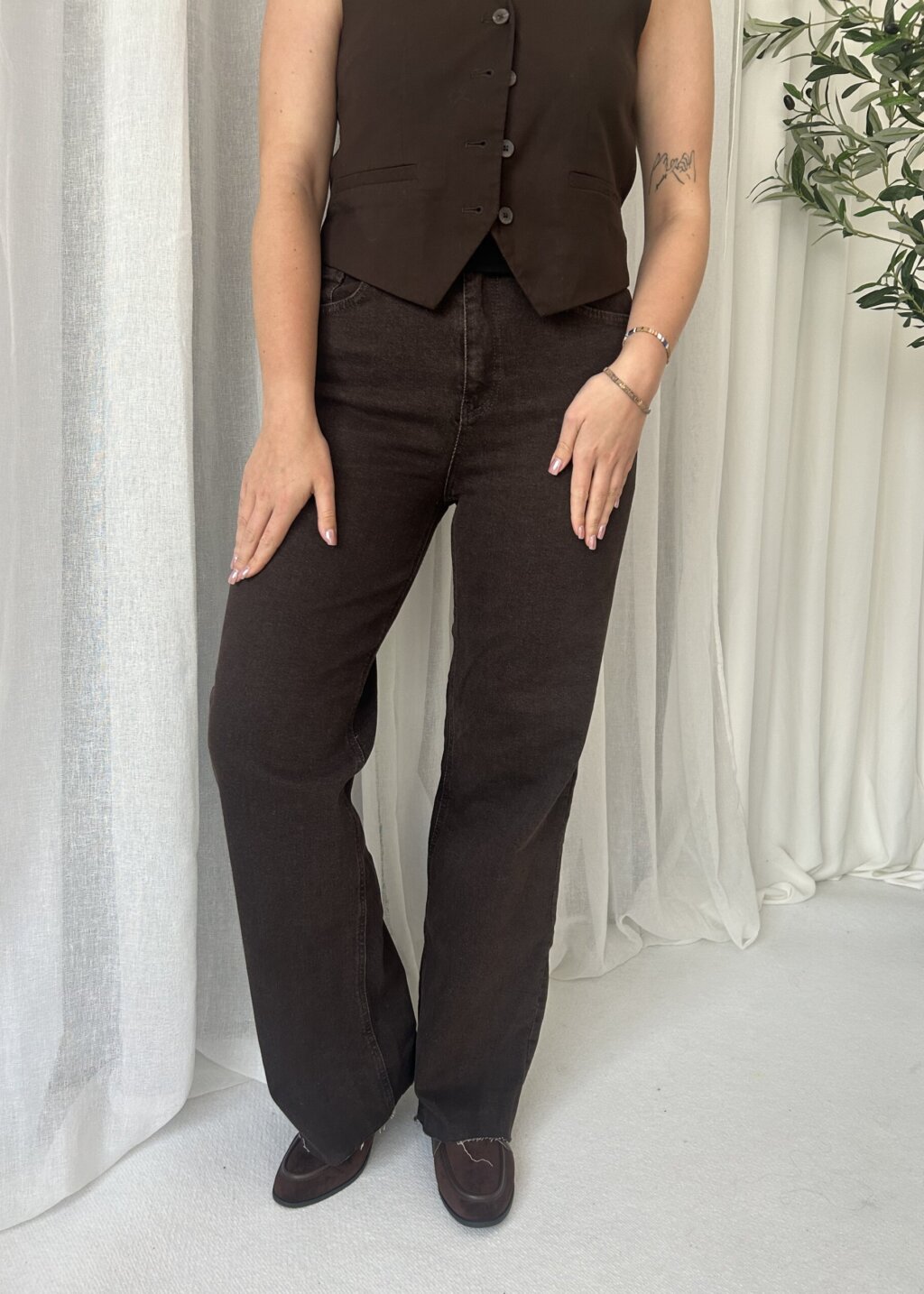 CZEKOLADOWE JEANSY WIDE LEG
